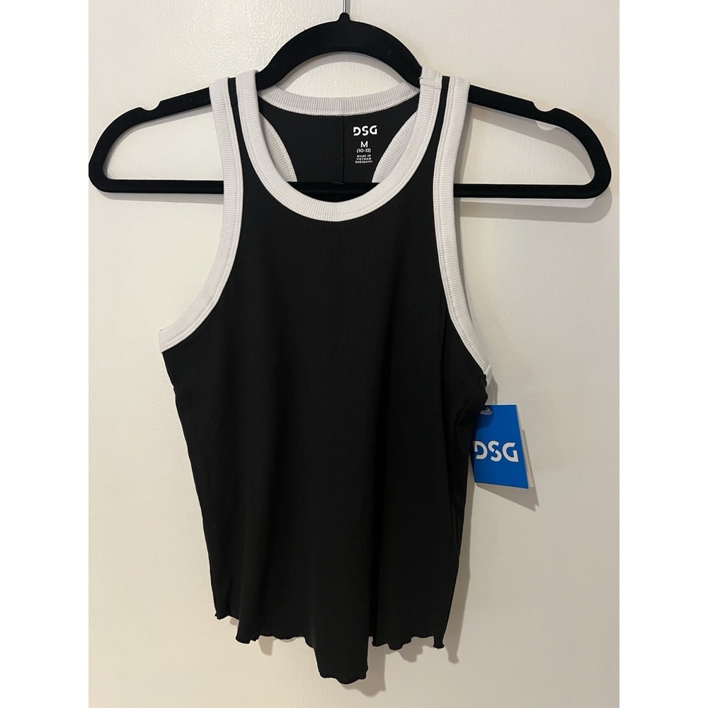 DSG Girls' Cotton Rib Tank Black White Size Youth Medium Ribbed Top‎